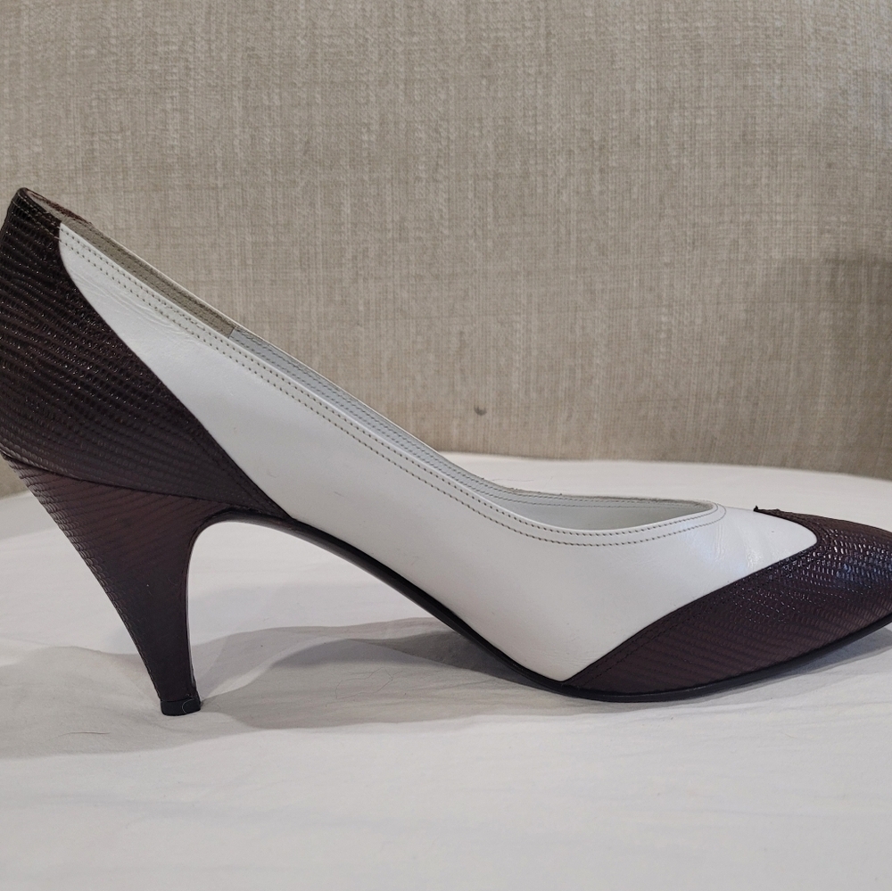 Bruno Magli Two-Tone Brown and White Heels - Picture 4 of 10